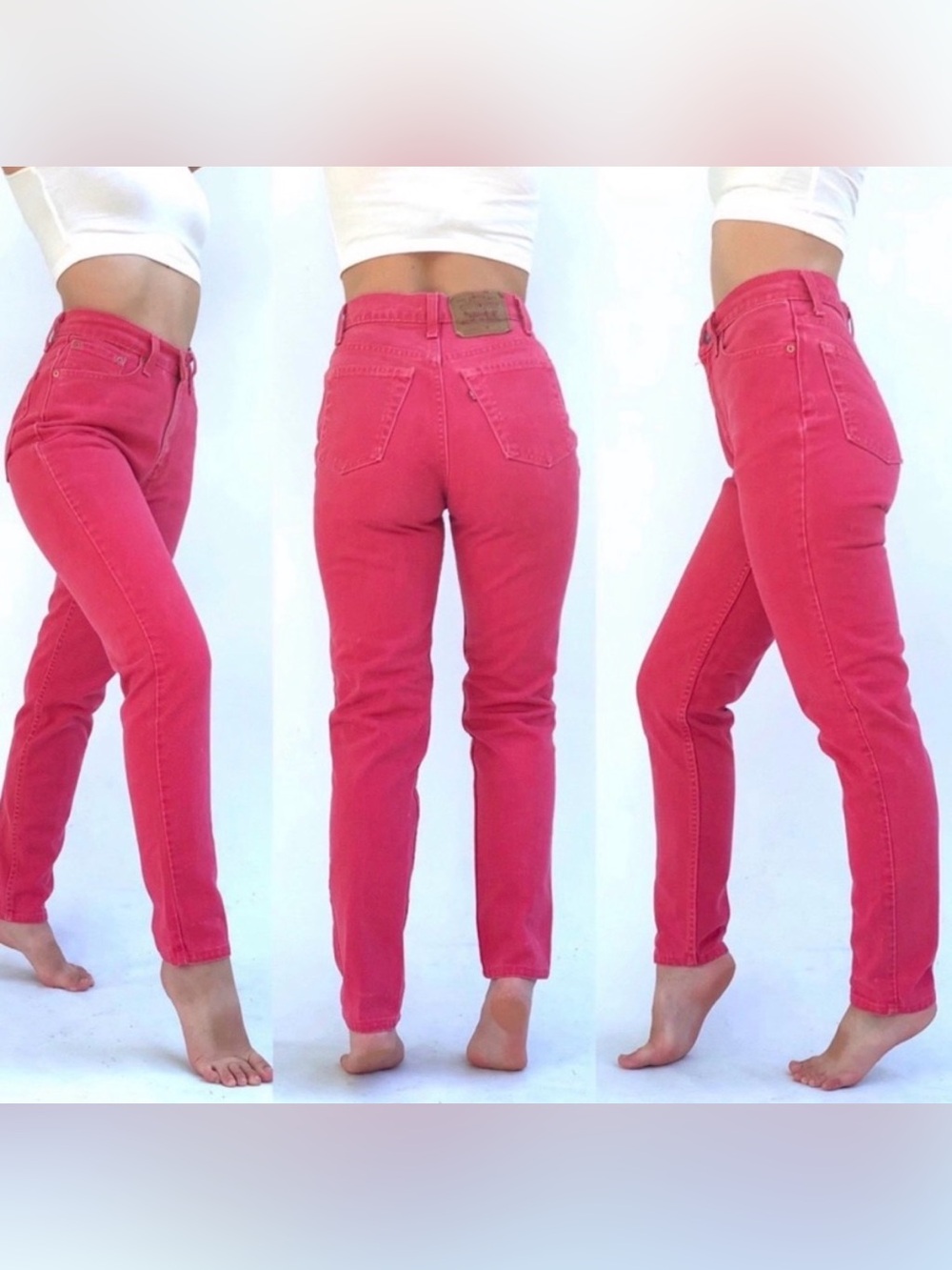 Vintage Levi’s 501 Red Coral Denim Straight Leg Button Fly Jeans 25 0